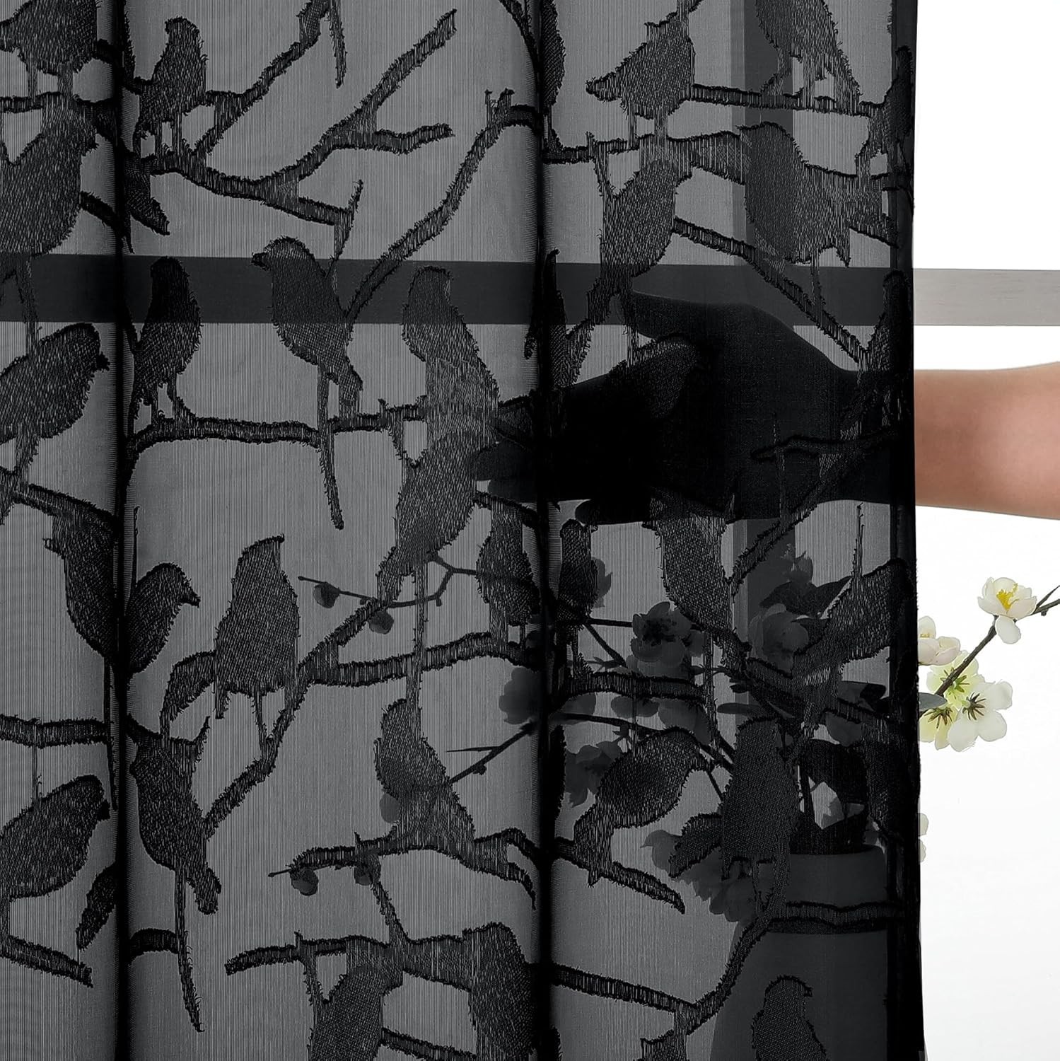 Sheer Black Curtains 63 Inches Long, Light & Airy Privacy Textured Sheer