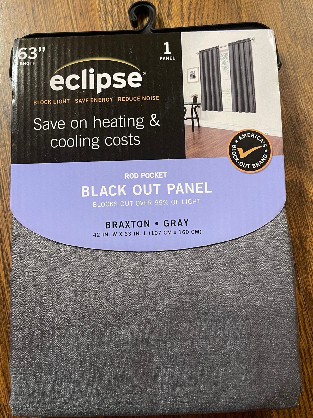 eclipse 99% Blackout Curtain Thermaback Coating 42″ x 63″ One Panel Braxton Gray