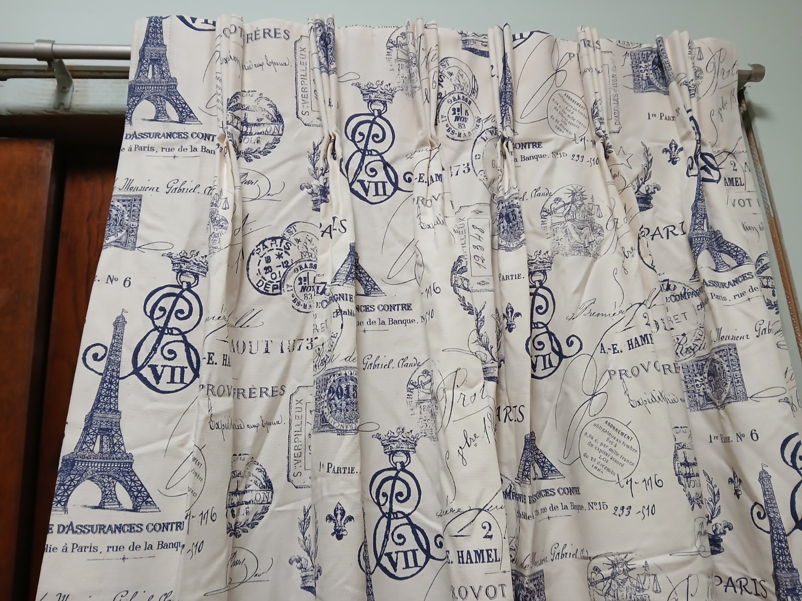 Custom Window Drapes Pinch Pleat-Paris themed-2 Pairs available-Cotton-84″ long