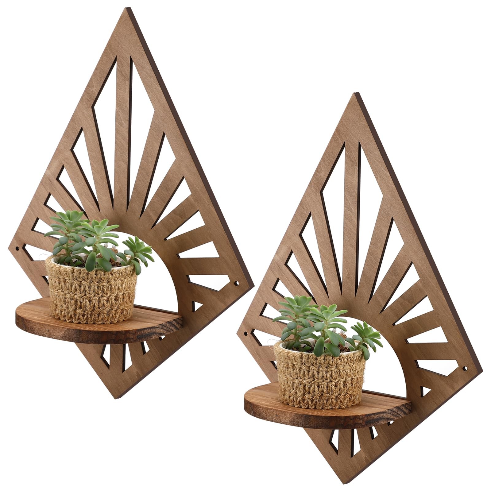 Set of 2 Boho Wall Decor Wooden Boho Floating Shelves Vintage Mid Century Mod…