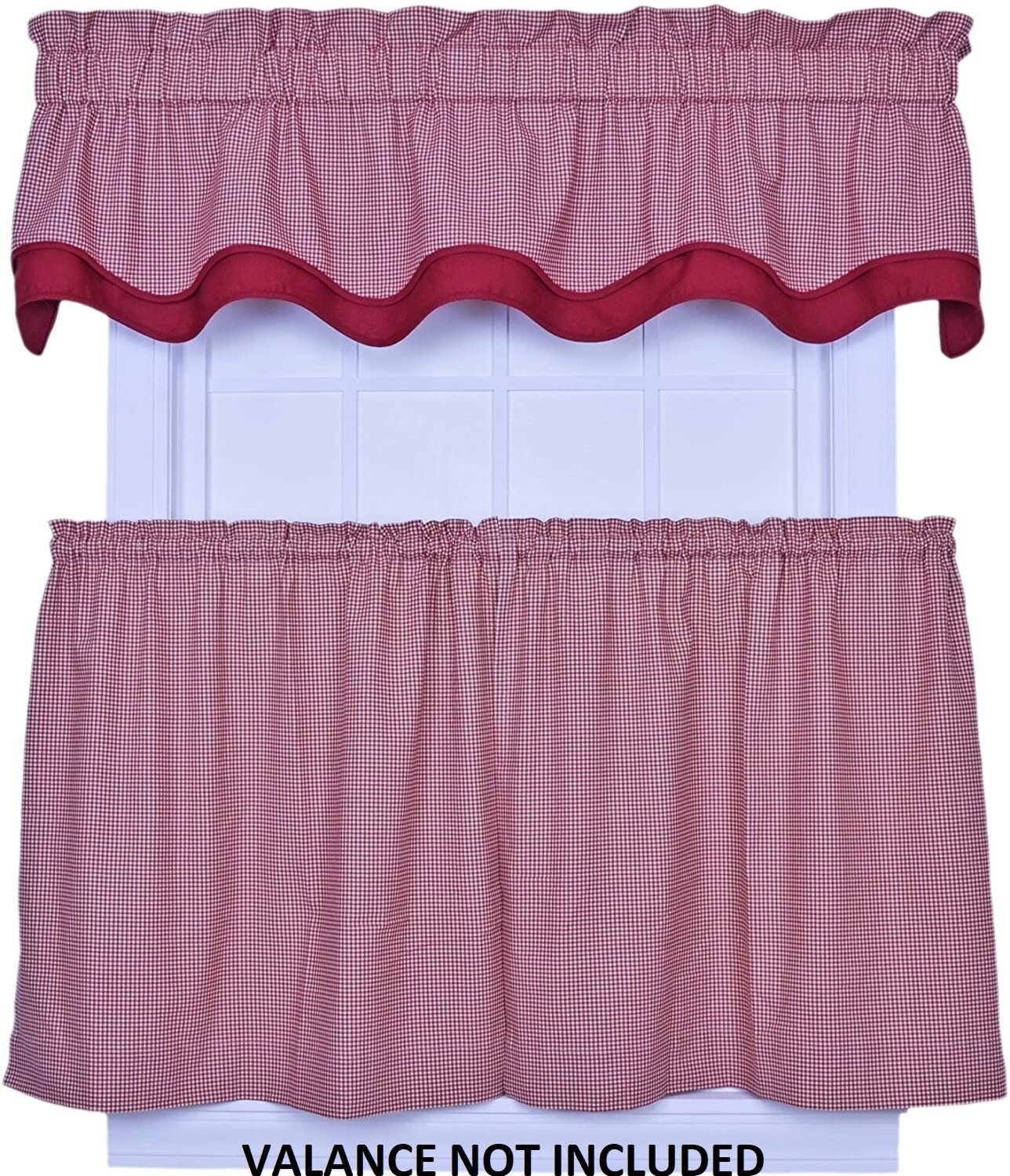 Ellis Logan Check TIER CURTAIN SET kitchen Cotton Gingham Deep Red 68X36 NEW