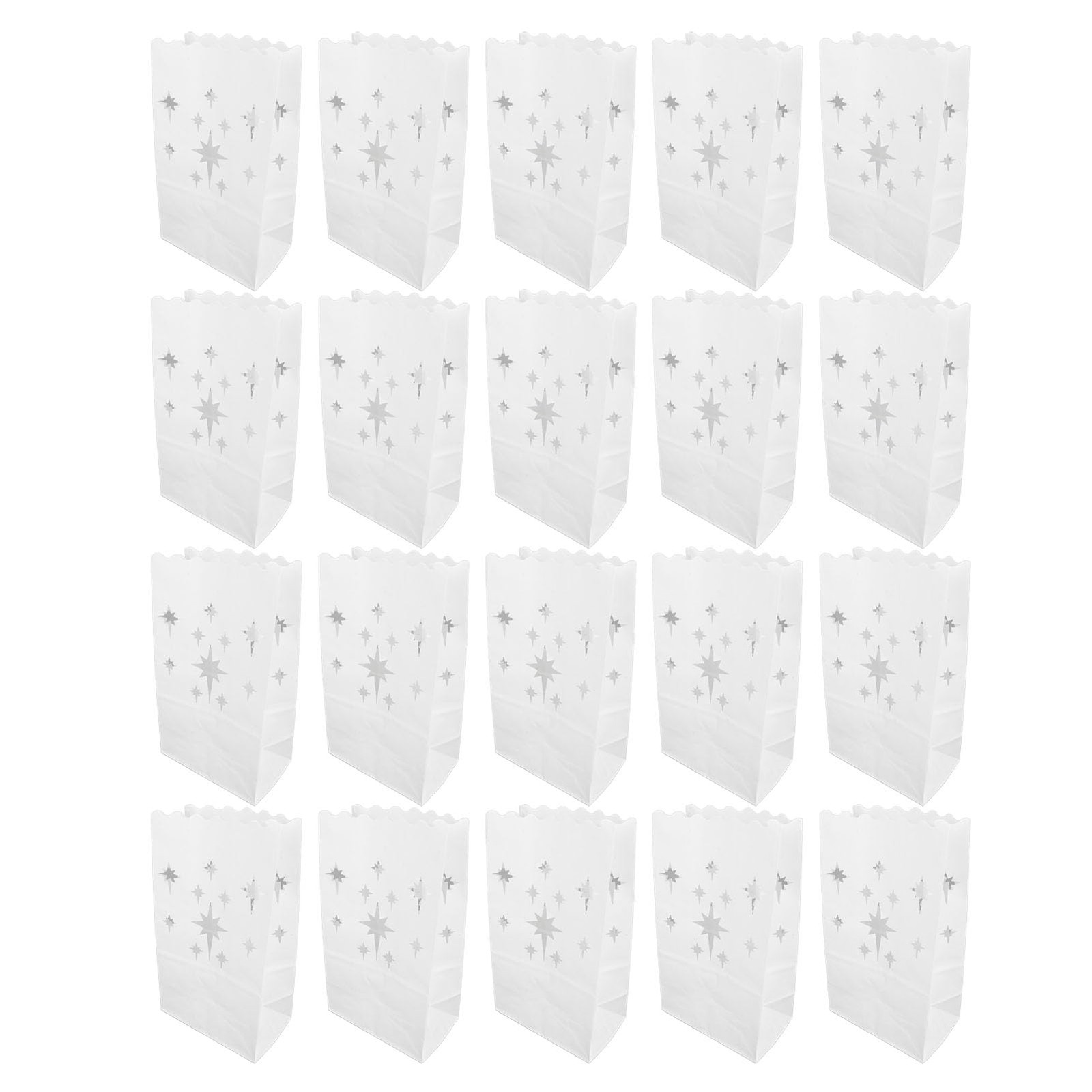 20 Pcs White Luminary Bags Flame Resistant Candle Lantern Stars Design