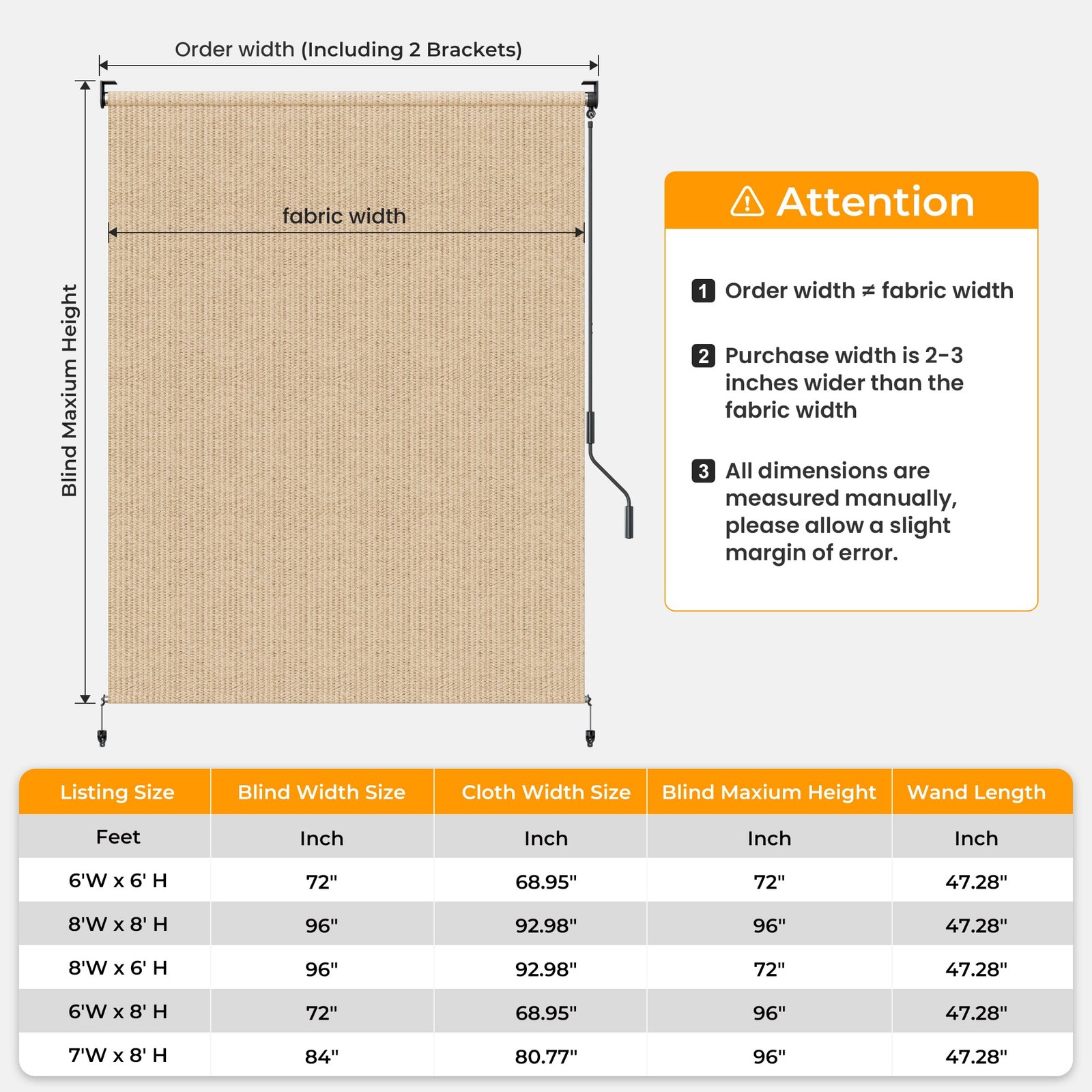 Outdoor Roller Shades for Patio, 8’W x 6′ H Roll up Shade for Outside, Sun Ro…