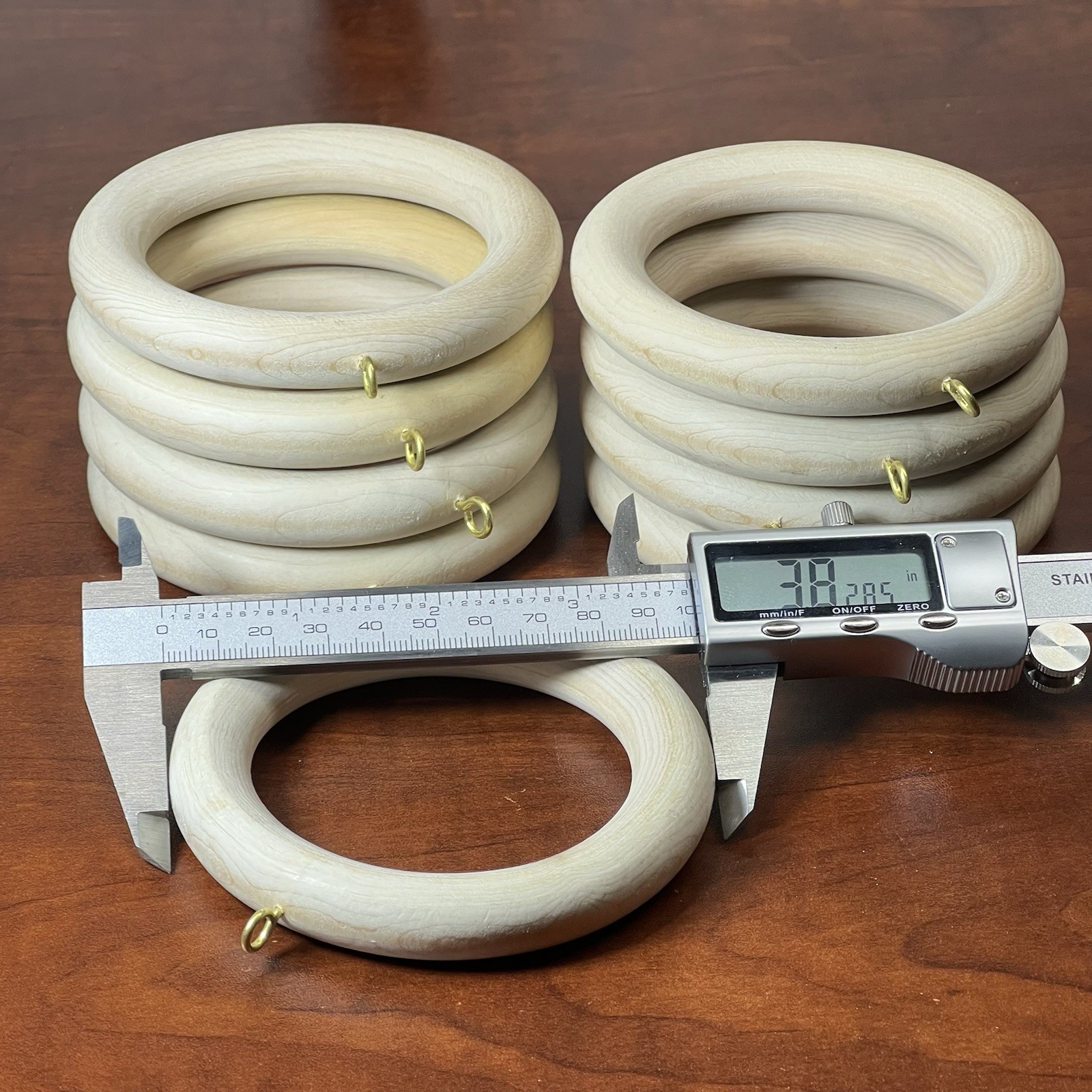 10 Unfinished Wood Smooth Curtain Rings 3 7/8” w/ Gold Eyelet Window Door