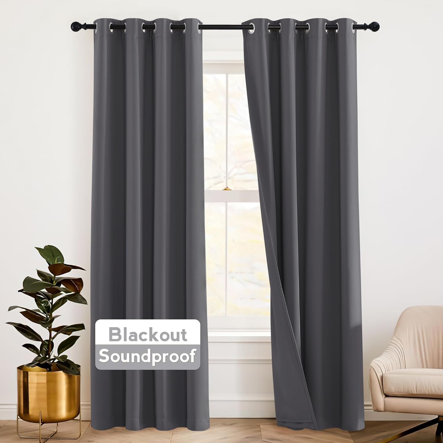 Soundproof Curtains 84 Inches – 3 Layers Blackout Curtains Noise Cancelling Ther