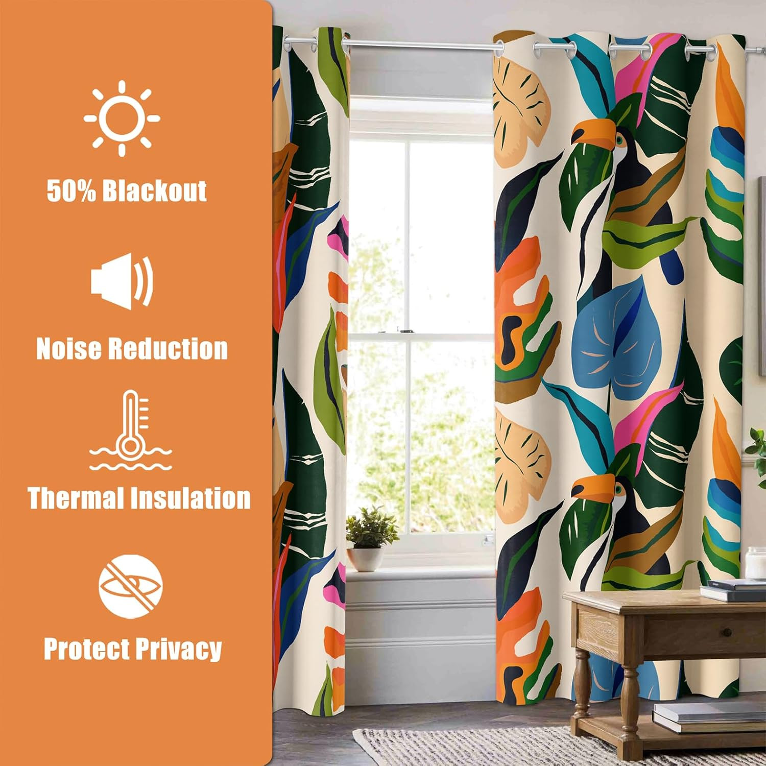 Colorful Tropical Plant Curtains Abstract Palm Leaf Window Treatments 84 Inch Lo