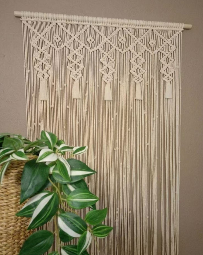 Macrame Curtain Handmade | Boho Doorway & Window Curtain | Cotton Room Divider |