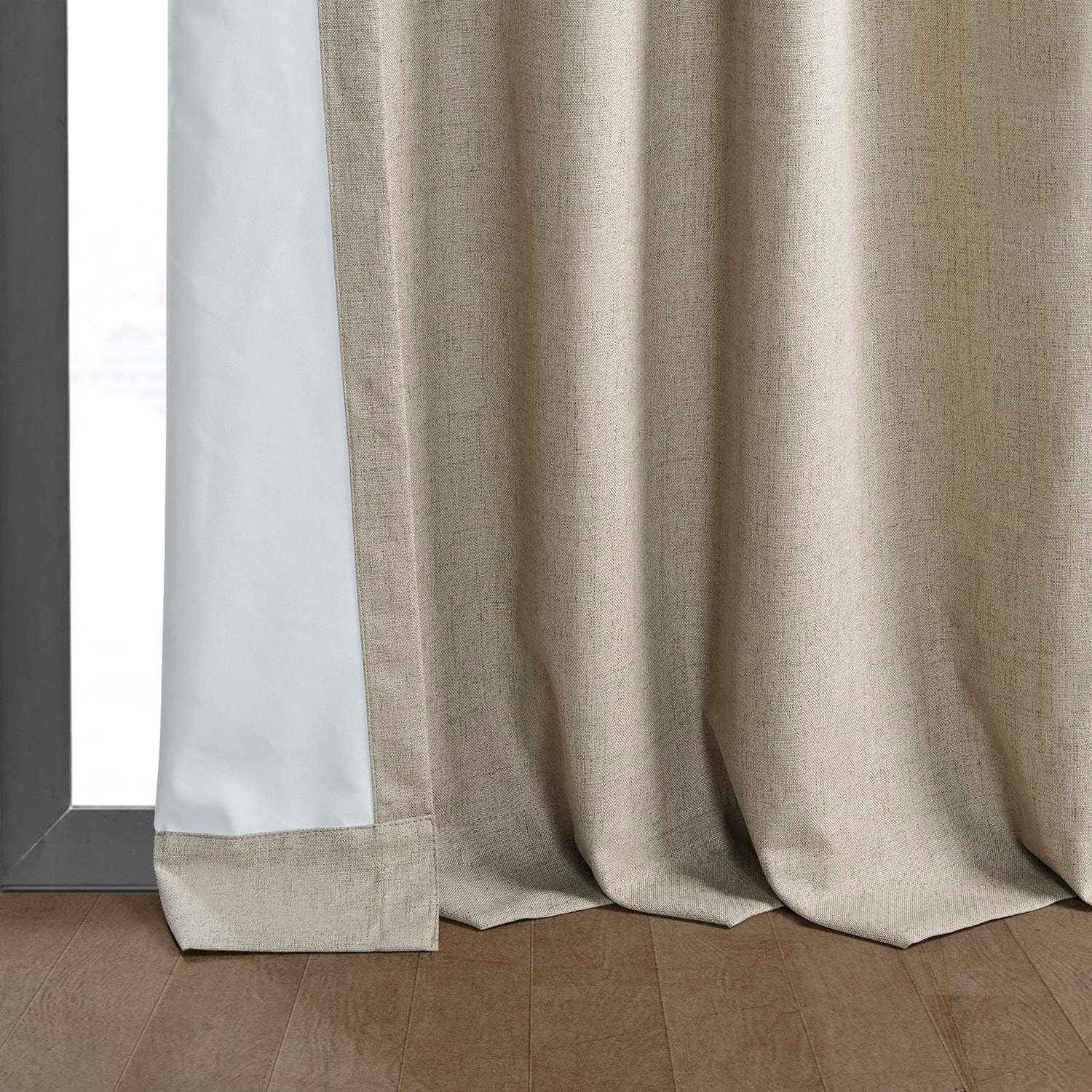 Vintage Blackout Curtains 84″ Long – Light Tan Thermal Linen Weave Panel