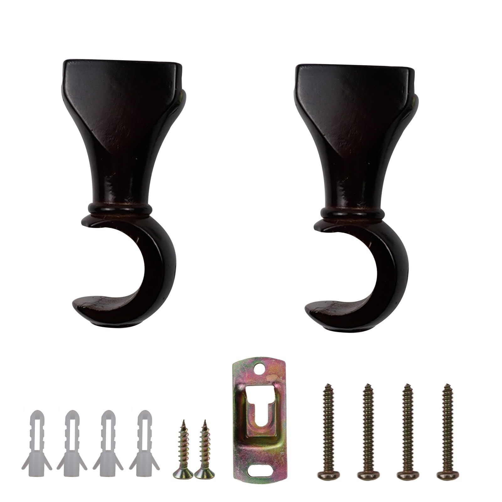 Antrader Wood Curtain Rod Brackets,Dark Brown Support Bracket,Window Curtain …