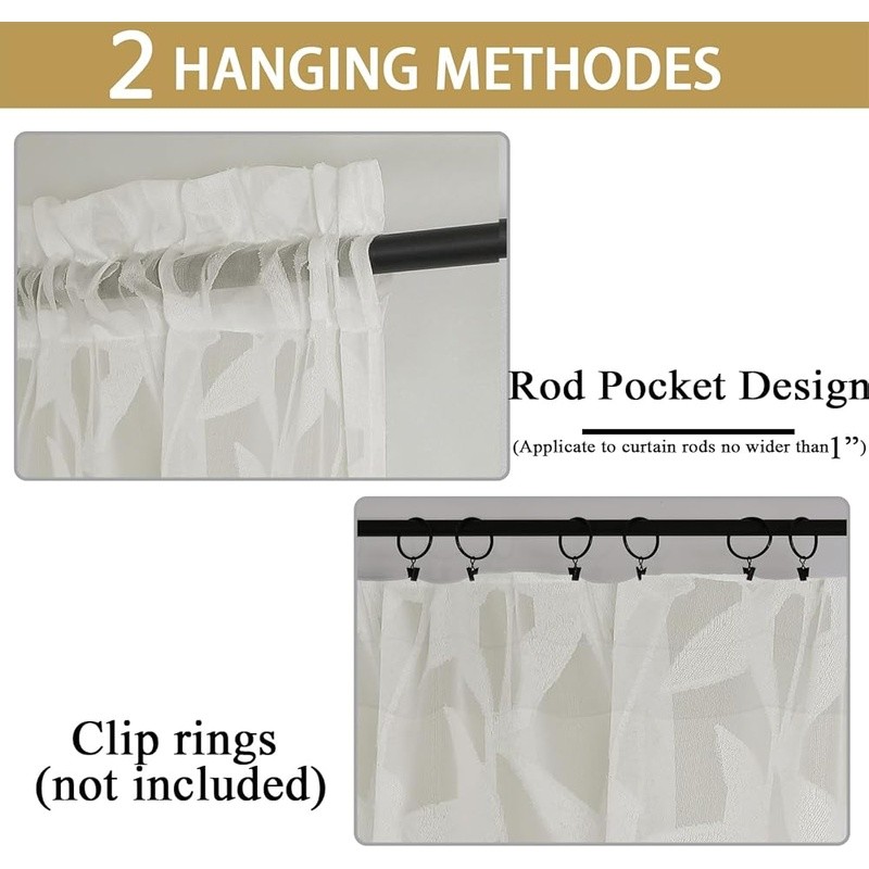 Light Filtering Sheer Curtains Rod Pocket Hanging Options Home Decoration New