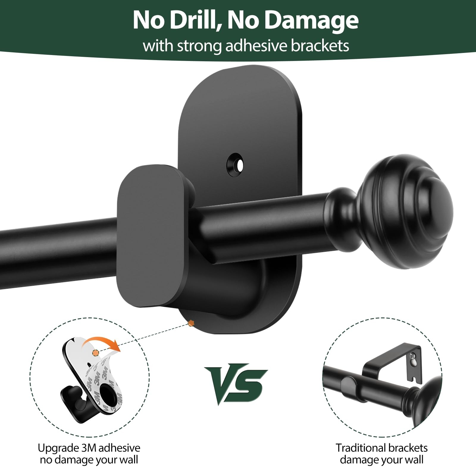 KAMANINA Curtain Rods No Drilling for Windows 32 to 86 Inches, 32-86″, Black