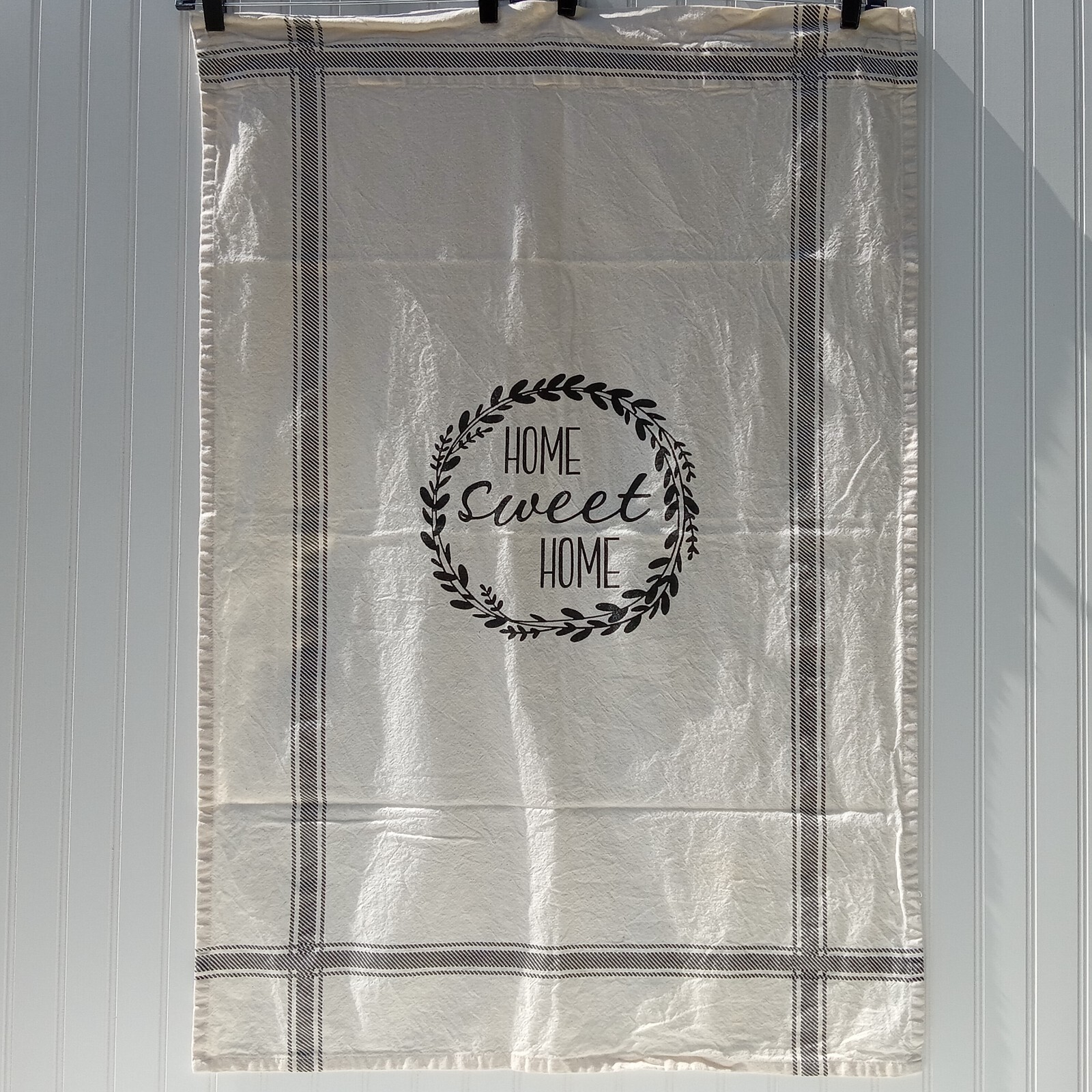 Farmhouse Country Curtains Set of 4 HOME SWEET HOME Half Curtain Panels Muslin