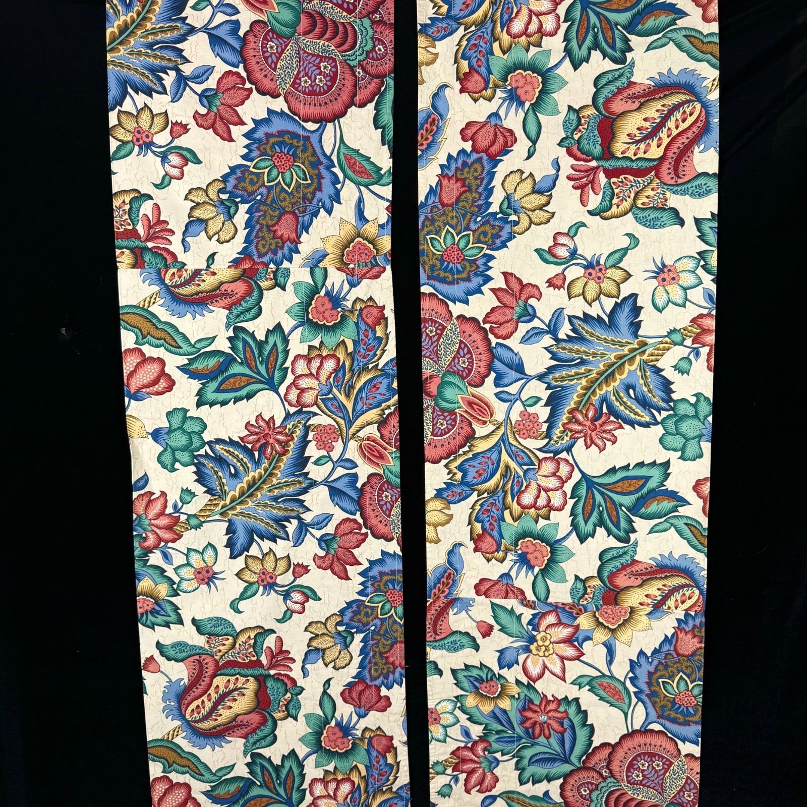 2 Vintage Cotton Chintz Valance Panels Floral Rod Pockets 12 ft X 15 in Colorful