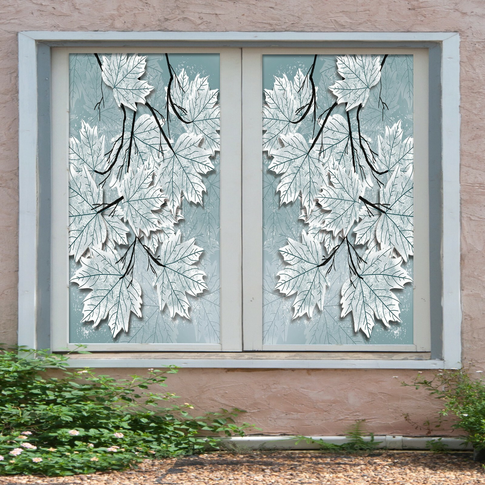 3D White Leaf A423 Window Film Print Sticker Cling Stained Glass UV Zoe