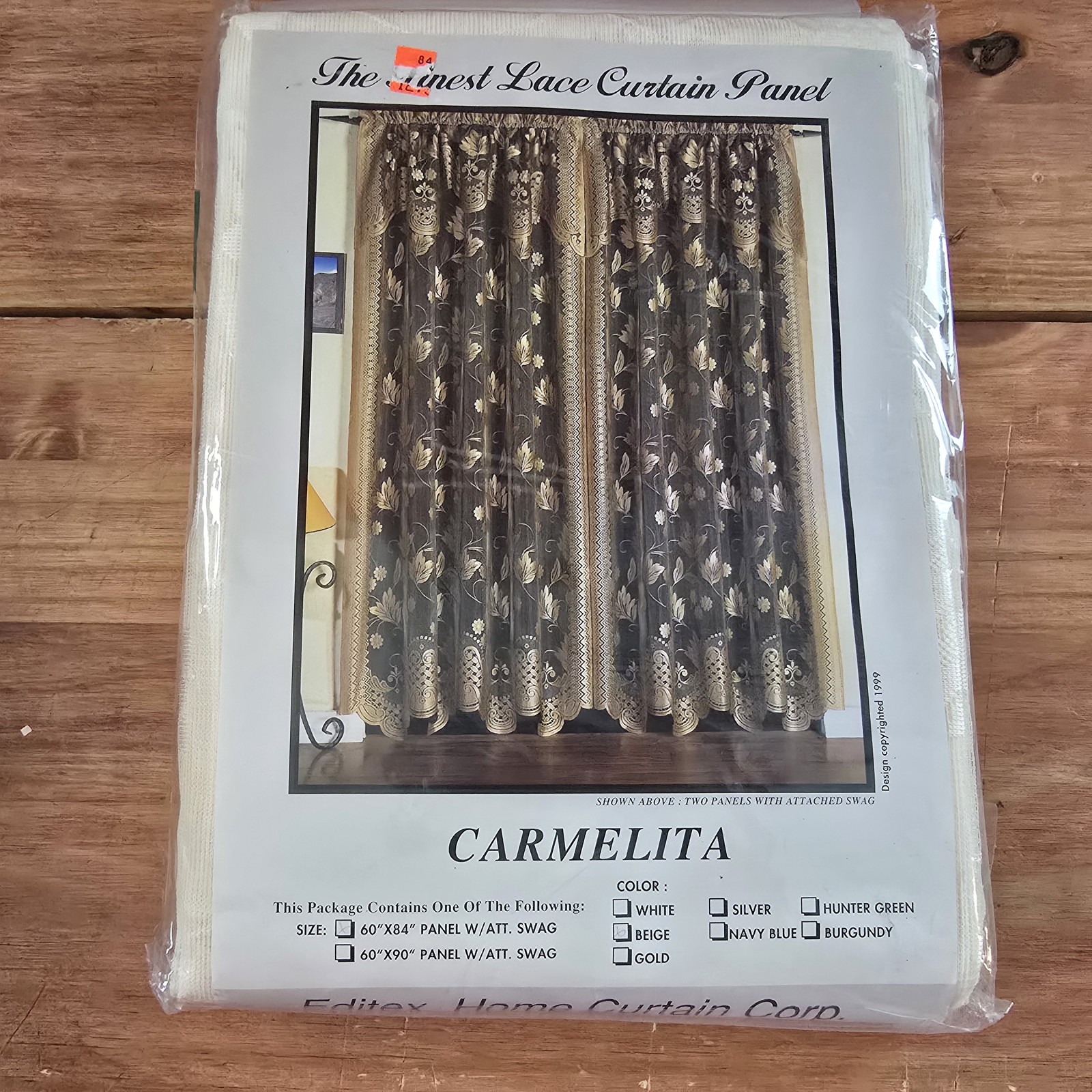 Editex Home Carmelita Lace Curtain Panel with Attached Swag Beige 60″x84″ New