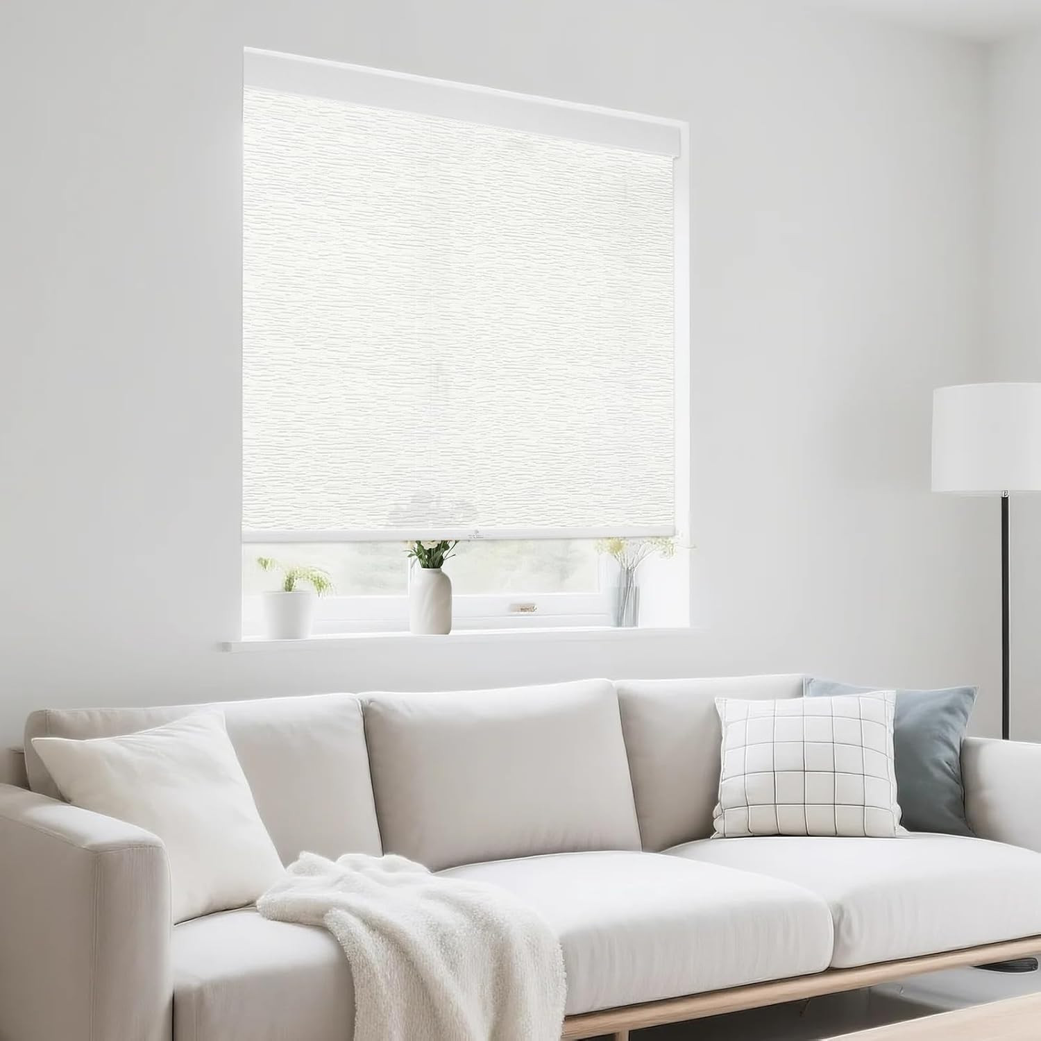 Cordless Light Filtering Roller Shade 40″x72″ – White Thermal Insulated Blinds
