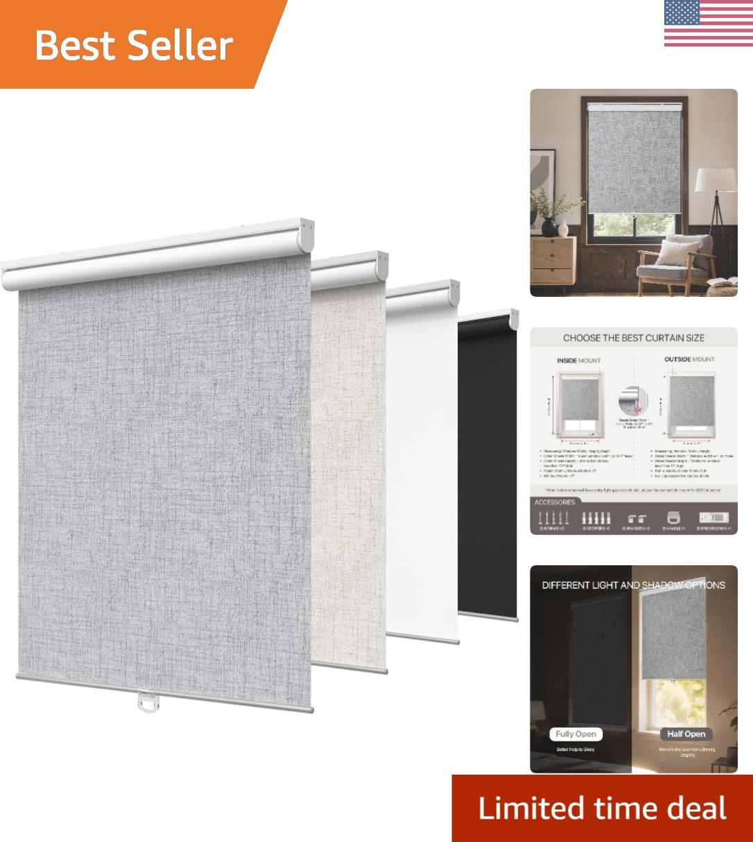 Versatile Mini French Door Blinds – 100% Blackout, Thermal Insulation, Grey