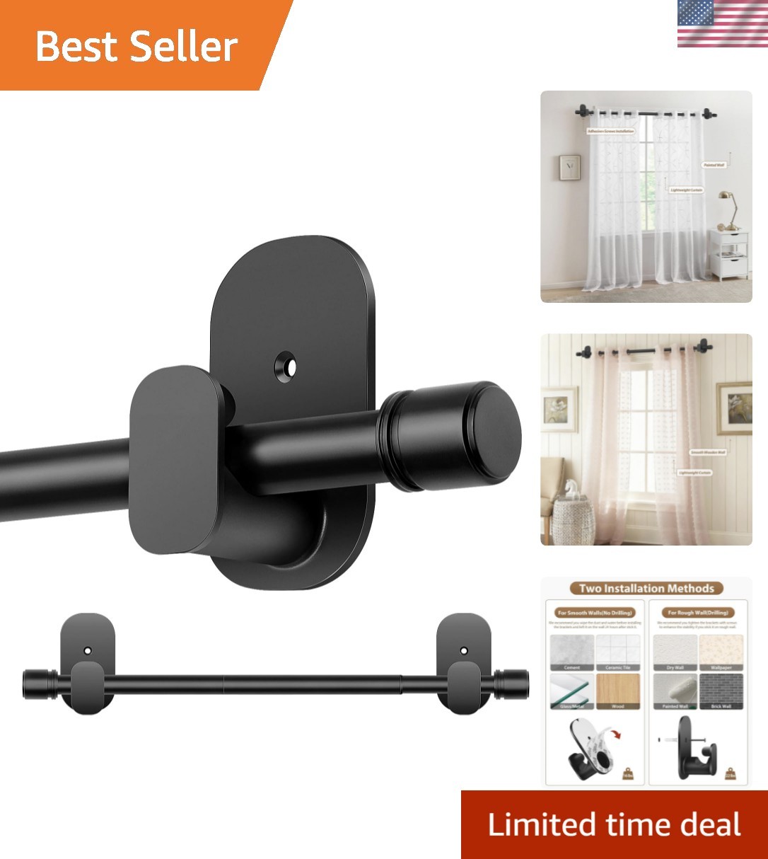 Curtain Rods No Drilling 32 to 86 Inch, 5/8 Inches No Drill Curtain Rods for …