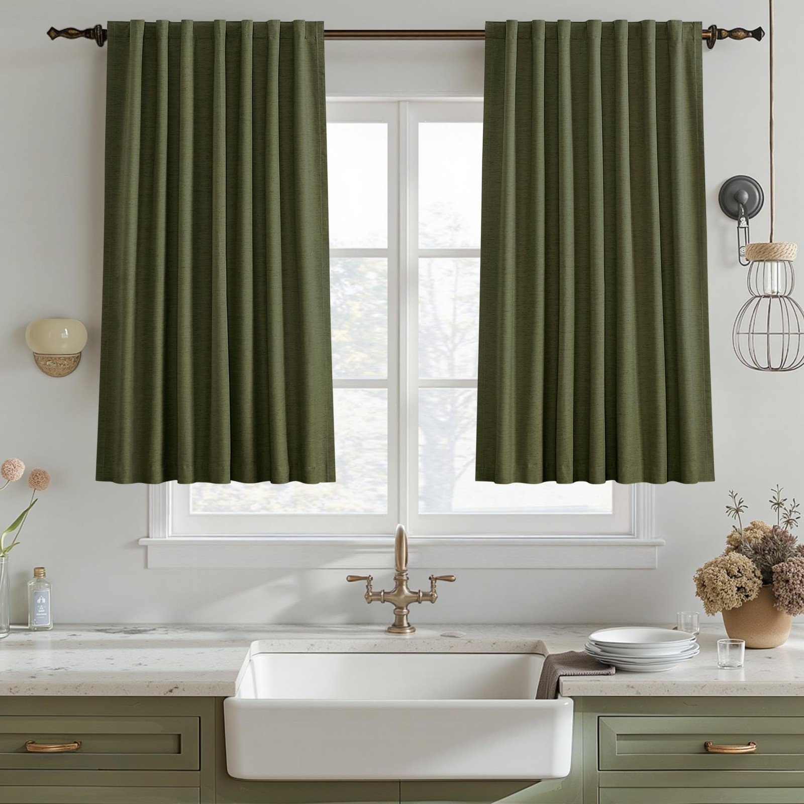 Olive Green Blackout Curtains for Living Room Darkening 45 Inch Curtain for B…
