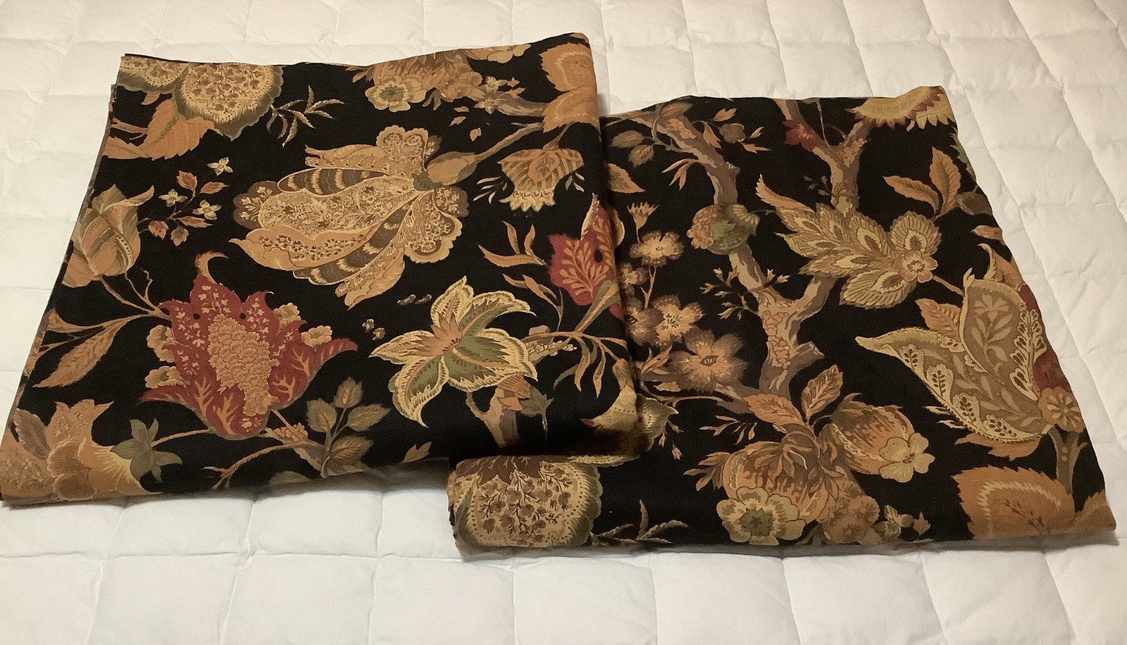 Custom Made Black Floral Set Of 2 Curtain Panels 67 X 79 Each