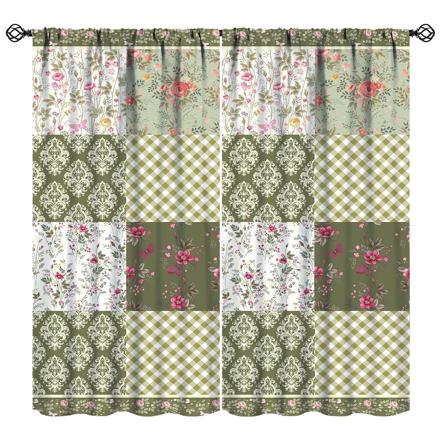 Patchwork Floral Blackout Curtains Vintage Colorful Rustic Farmhouse Spring F…