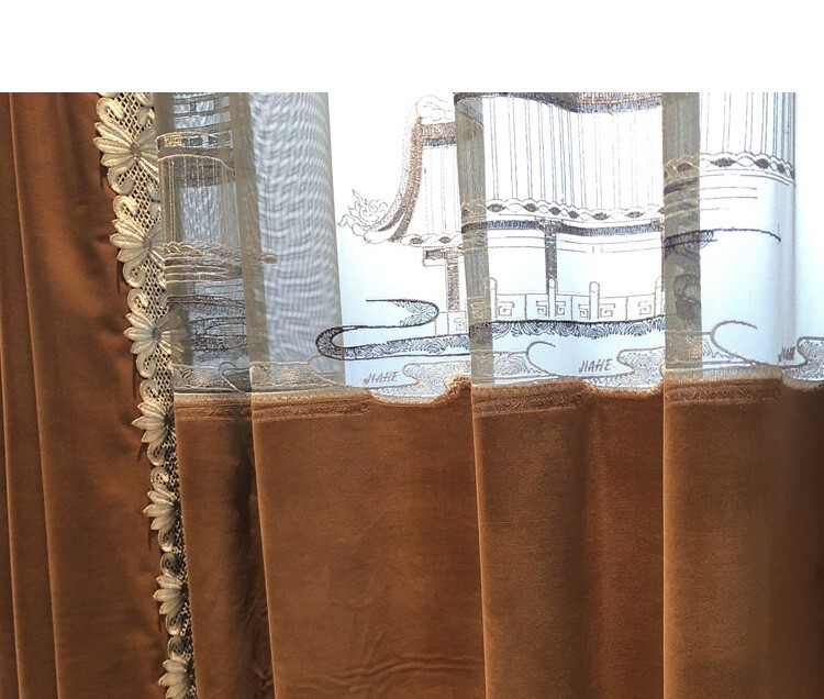 Custom floor-to-ceiling window velvet coffee cloth curtain valance drape C2100