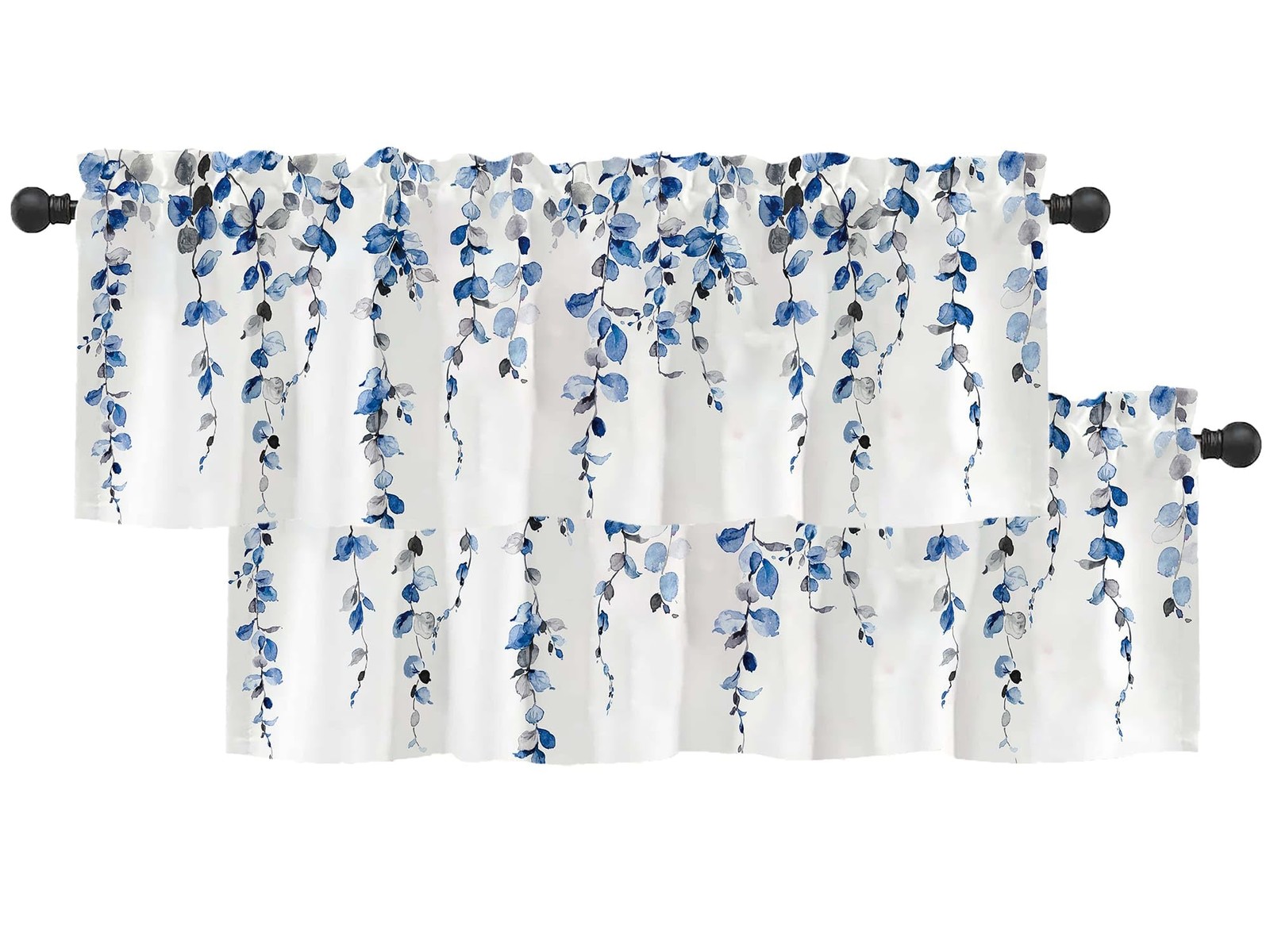 2 Pack Blue Leaves Window Valance for Bedroom Living Room, Leaf Vine Plant Cu…