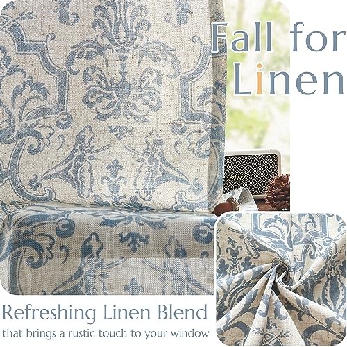 Curtains for Bedroom, Light 52″W x 90″L (Pack of 2) Damask | Blue on Flax