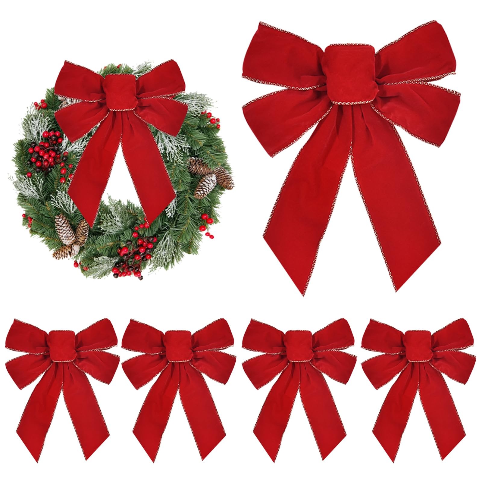 6 PCS Medium 9×12 Inch Velvet Bow Present Door Window Tree Party Decoration