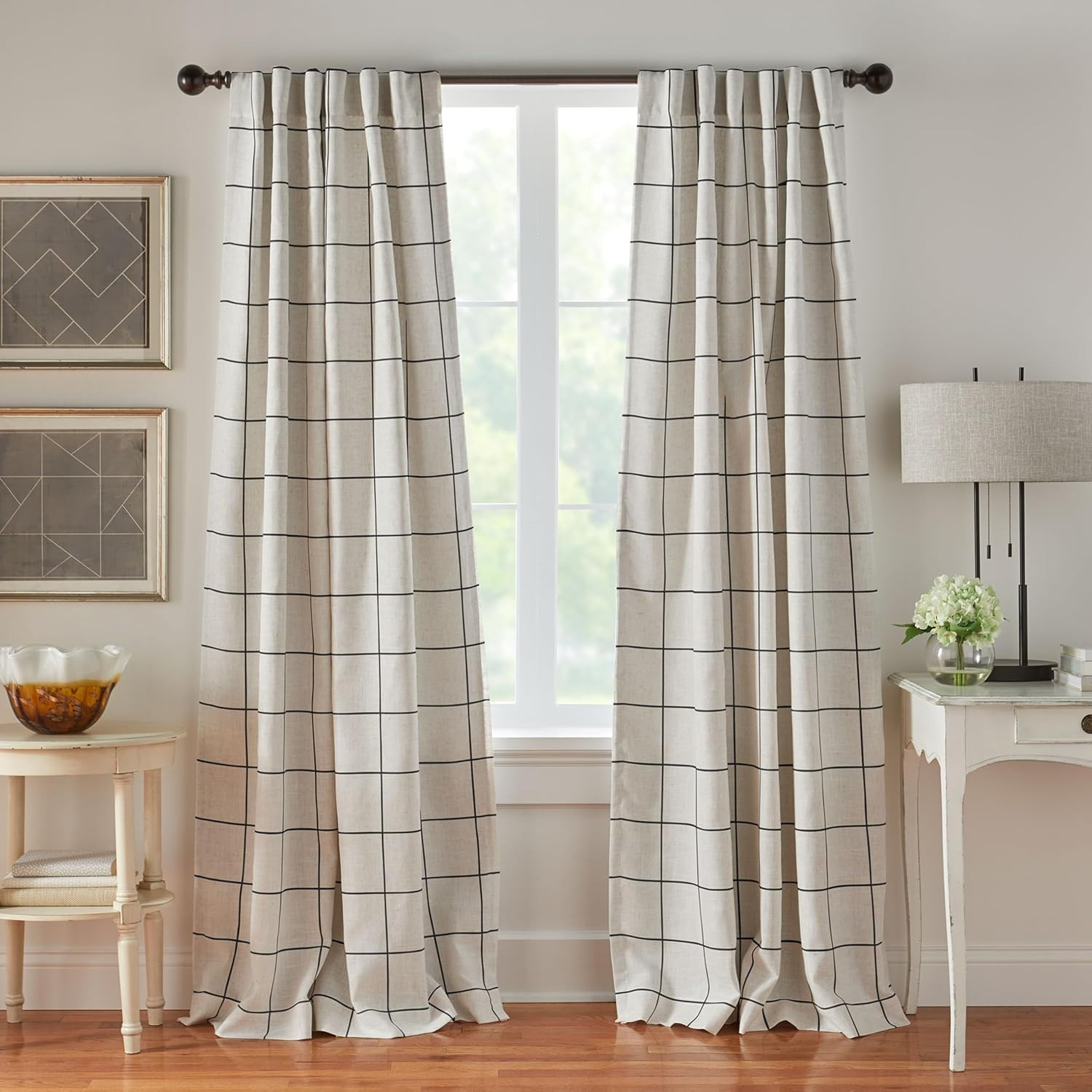 Home Fashions Brighton Windowpane Plaid Blackout Window Curtain, Living Room and