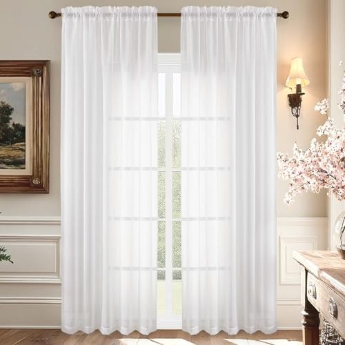 Sheer Curtains 90 Inches Long, Light Filtering 59″W x 90″L (Pack of 2) White