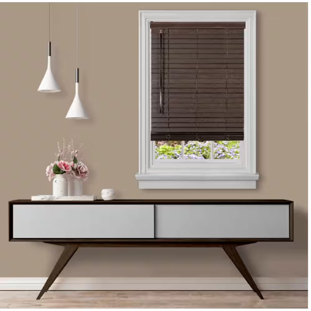 GII Madera Falsa Mahogany Cordless Room Darkening Faux Wood Blind with 2 In. Sla
