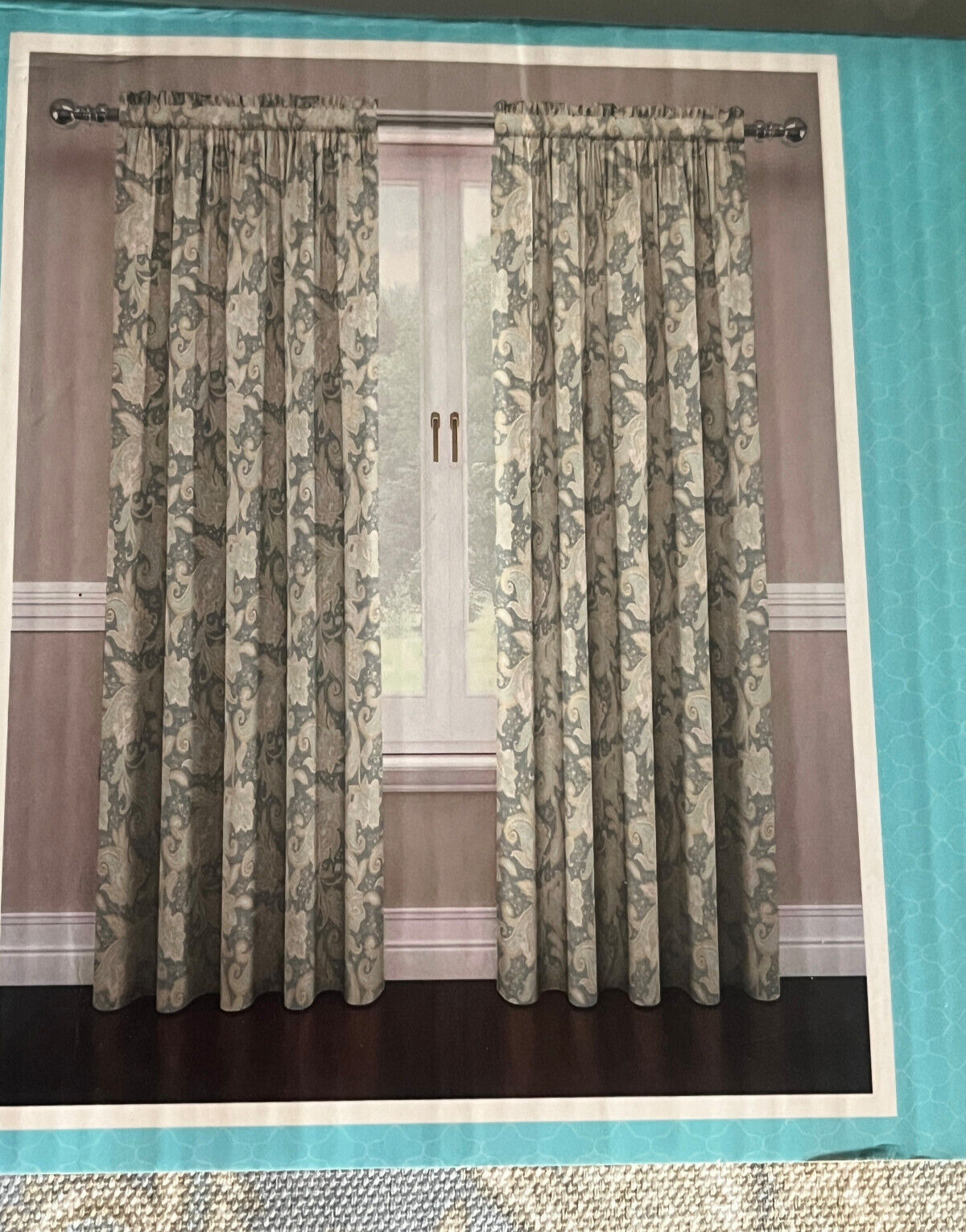 Traditions by Waverly Declyn Paisley Rod Pocket Curtains Panels Blue Gray 52×84″