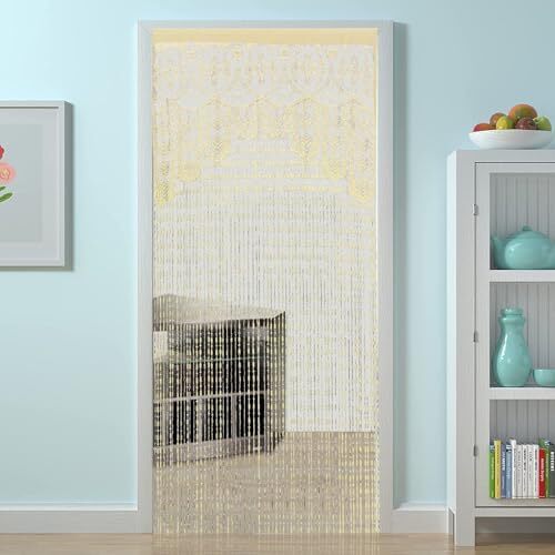 String Door Privacy Lace Curtain Macrame Boho 35×79in/90×200cm Champagne