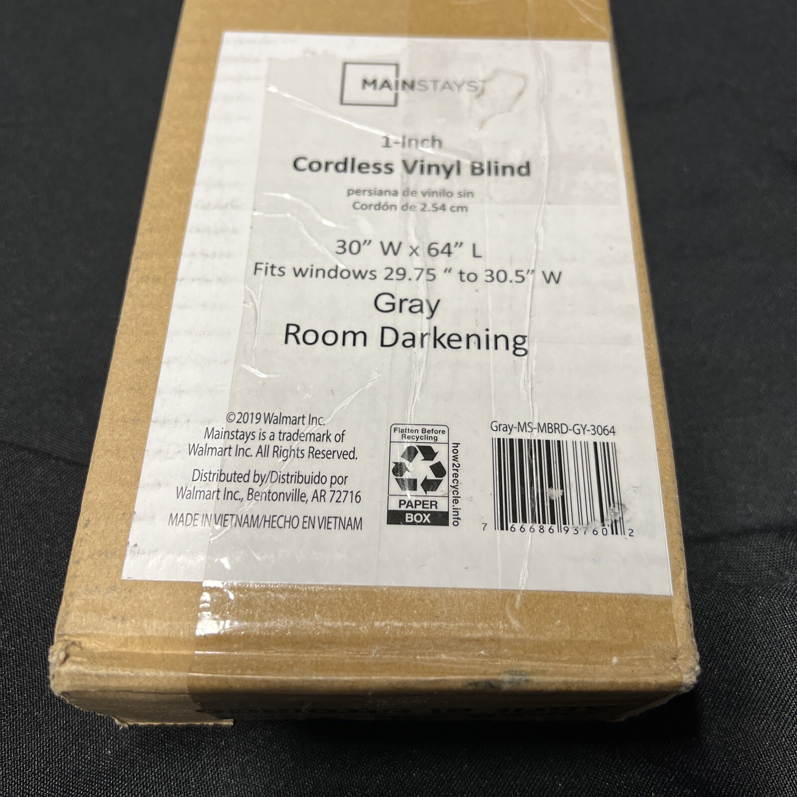 NEW Mainstays 1″ Cordless Room Darkening Vinyl Blind • Gray • 30” W x 60” L