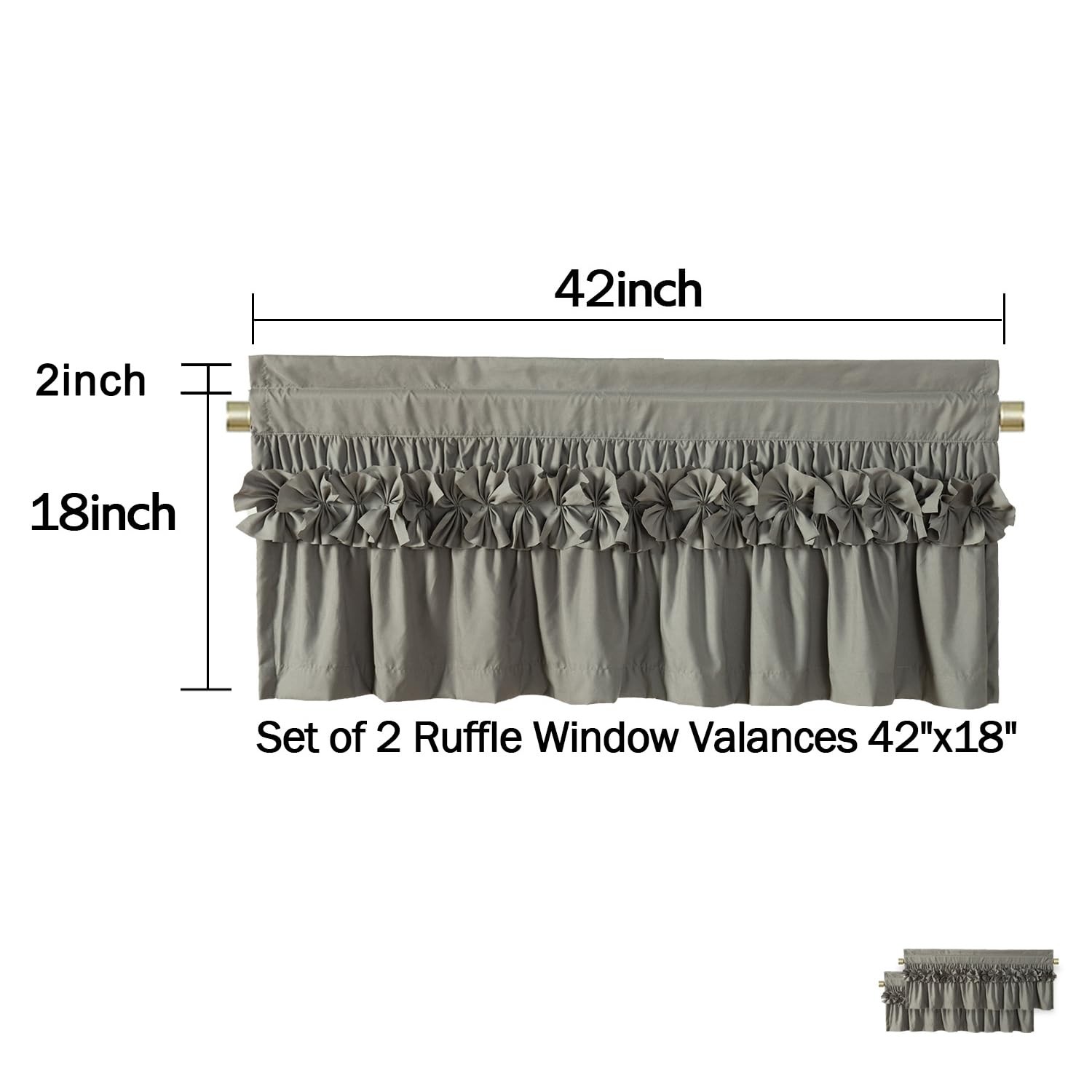 HIG 2 Pack Gray Ruffle Window Valances â€“ Handcrafted Bow Tie Blackout Curtain
