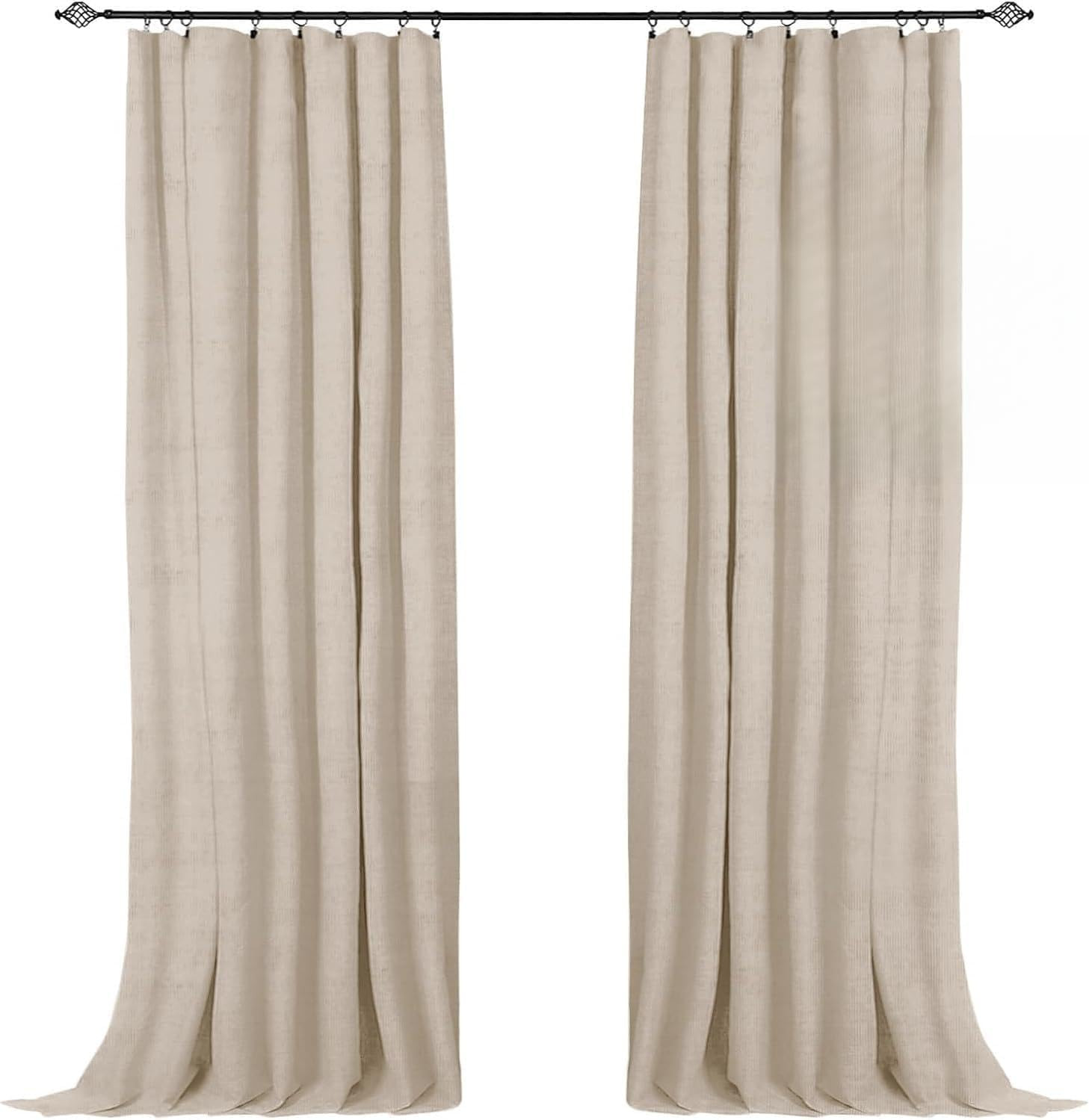 108″ Full Blackout Curtains Set, Thermal Insulated Faux Linen, 2 Panels Oatmeal