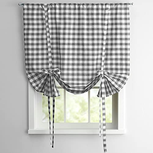 Tie Up Shade Window Treatment Kitchen Window 11″W x 11″H Buffalo Check Gray