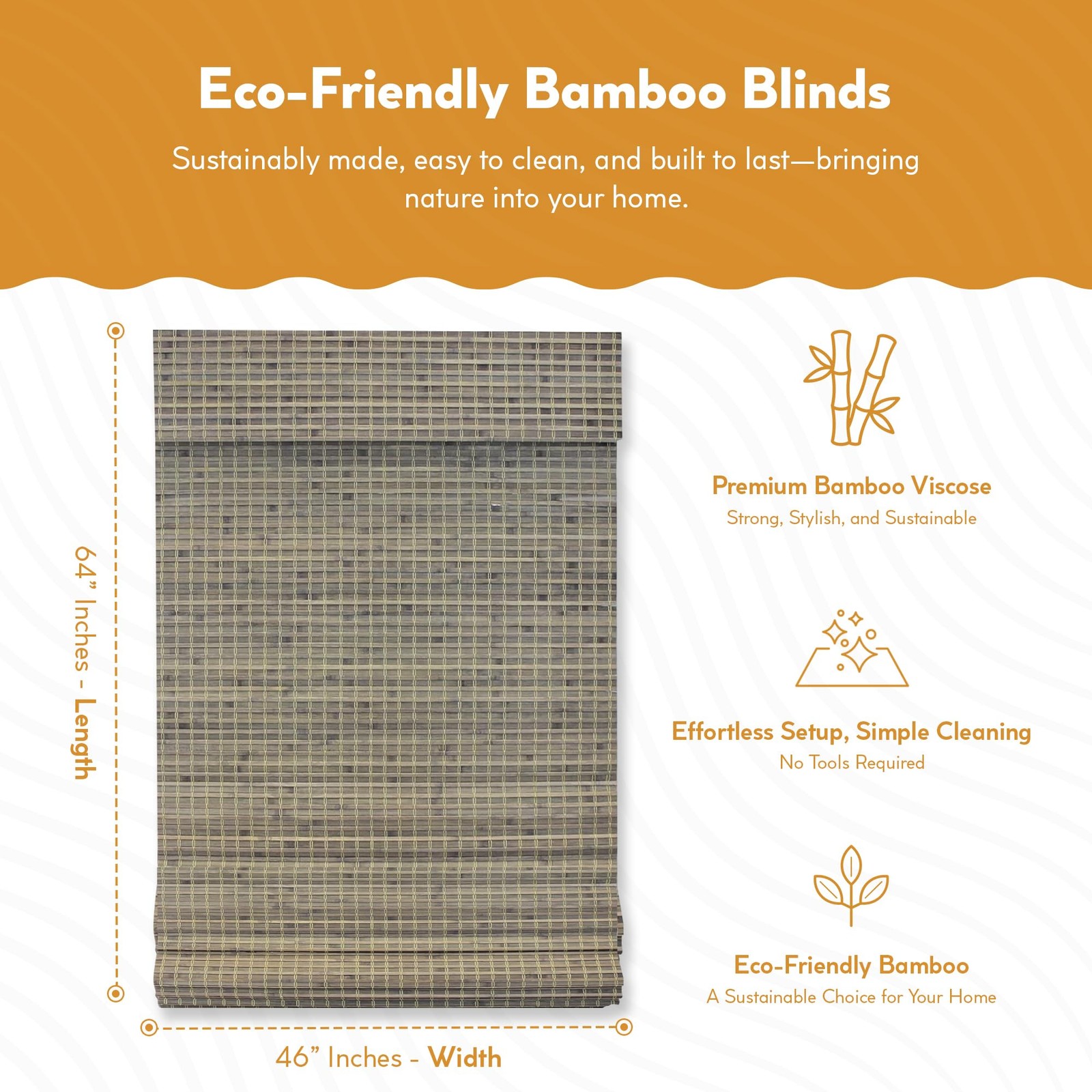 Radiance 2208866E Cordless Roman Shade 46 W X 64 L Driftwood