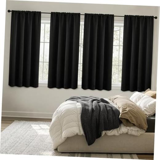 out Curtains 4 Panels Sets 63 Inch Length, Top 40″W x 63″L (Pack of 4) Black