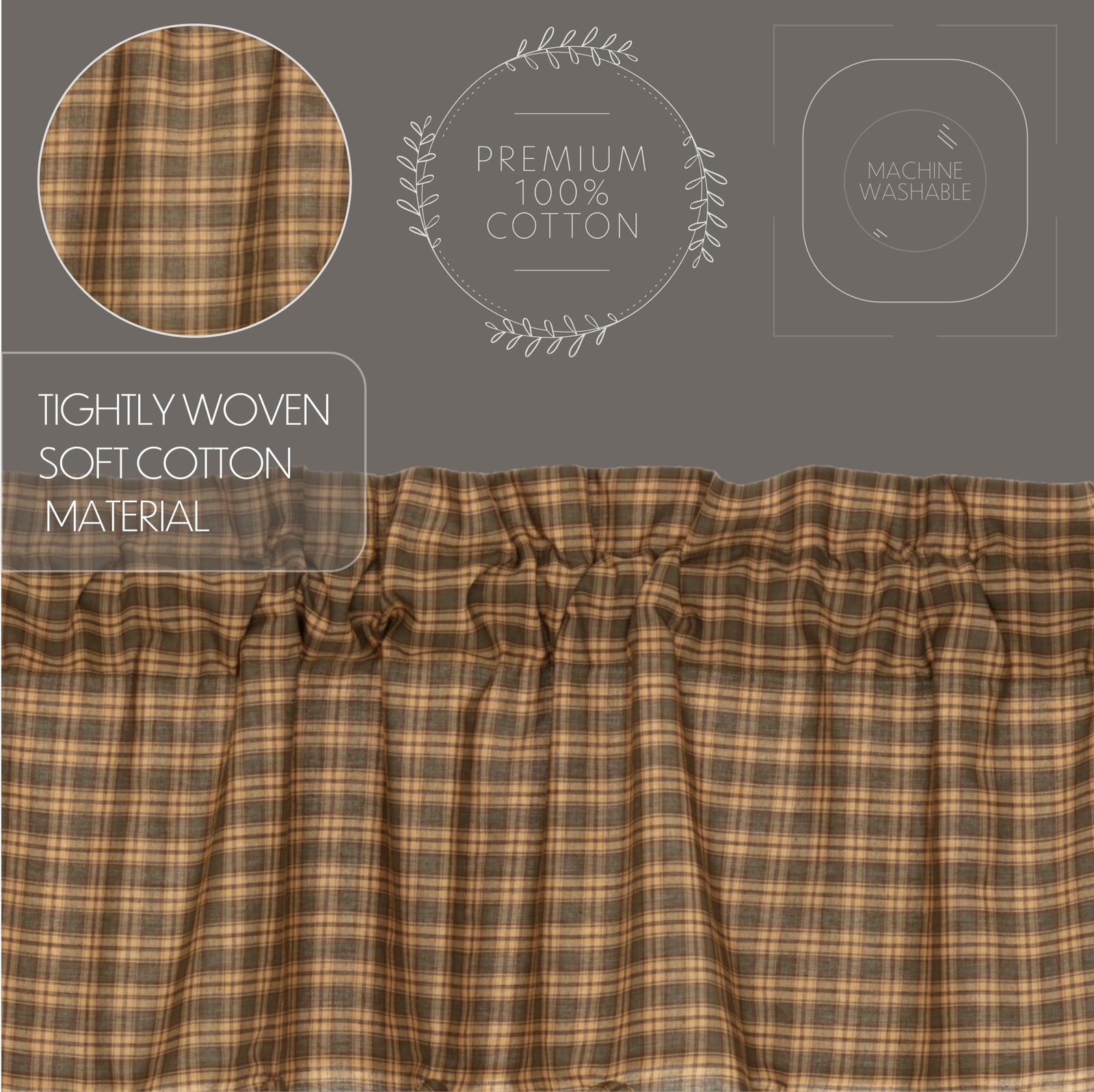 Rustic 36″x36″x18″ Prairie Swag Pair Green Kitchen Window Curtains VHC Brands
