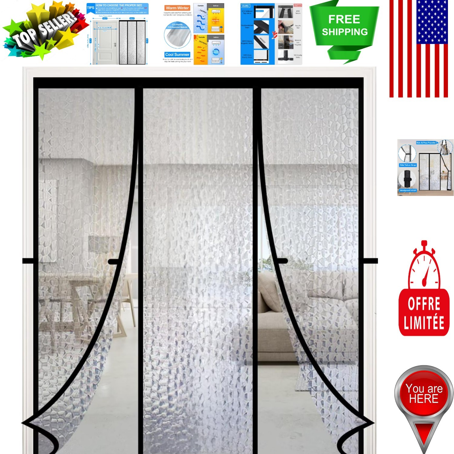 EVA Magnetic Insulated Doorway Curtain 60»x80» – Protect Your Home in Style