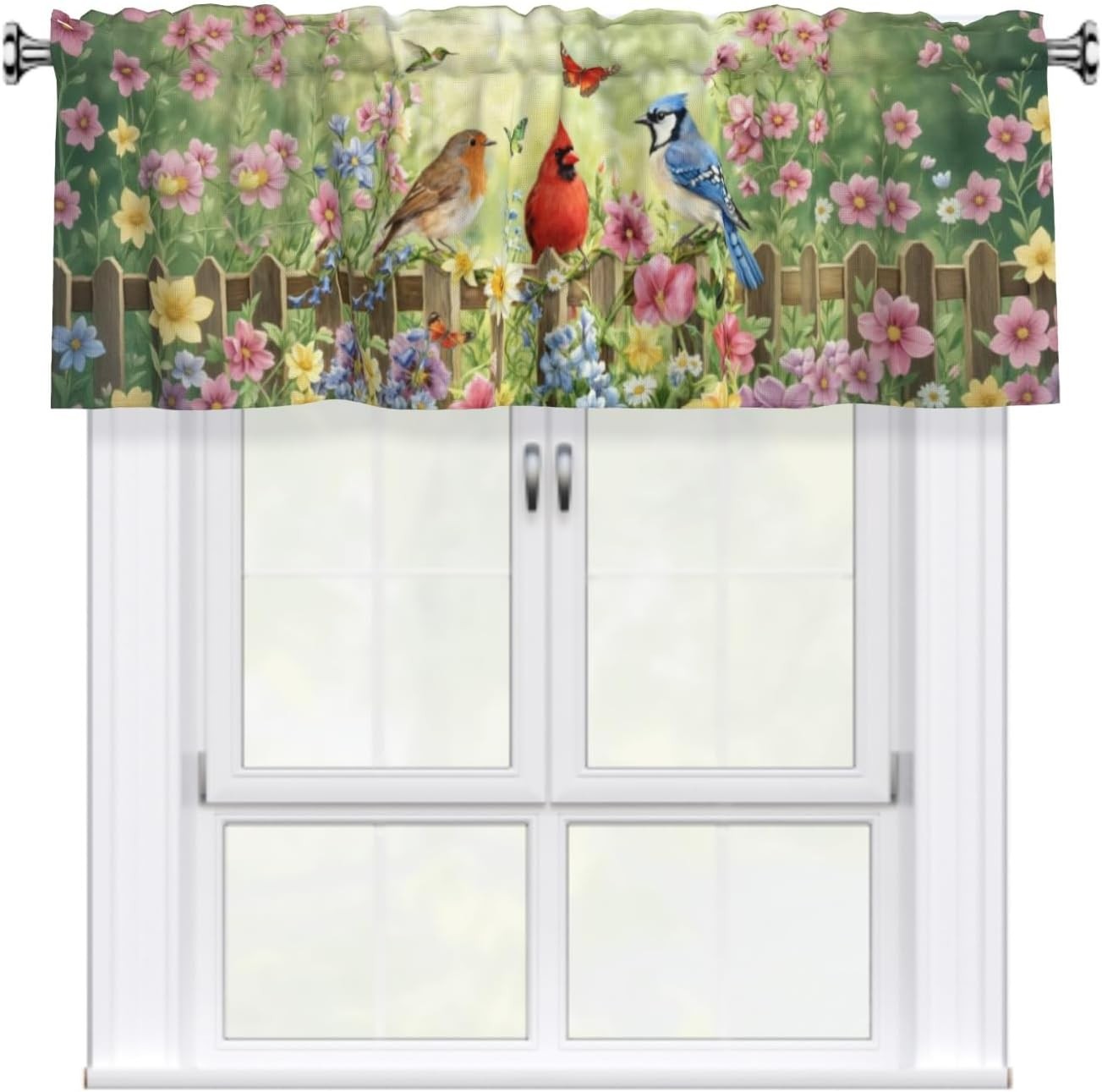 Birds Spring Valances Kitchen Curtain Summer Flowers Bird Valance for Windows
