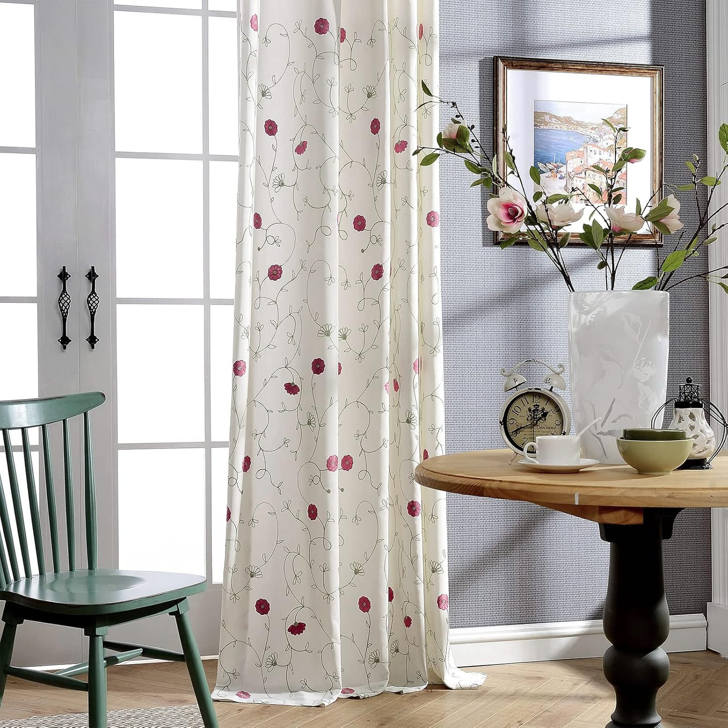 Pink Flower Tie Up Curtains with Matching Drapes for Girls Room