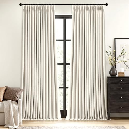 Pinch Pleated 100% Blackout Linen Curtains 90 40″W x 90″L (Pack of 2) Natural