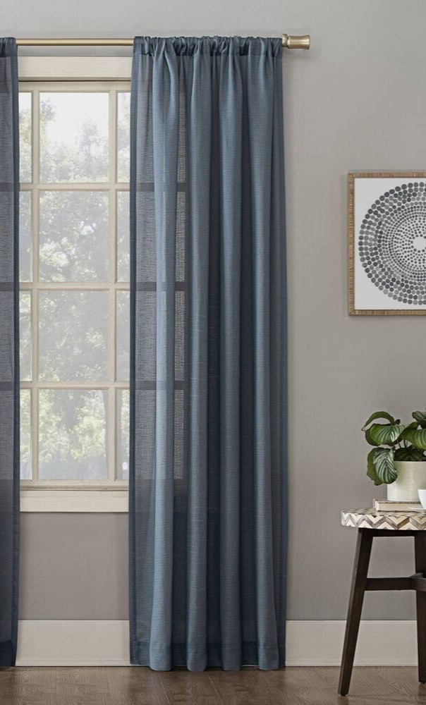 One NEW Lichtenberg Textured Sheer Rod Pocket Curtain Panel 54W»x64L» Denim Blue
