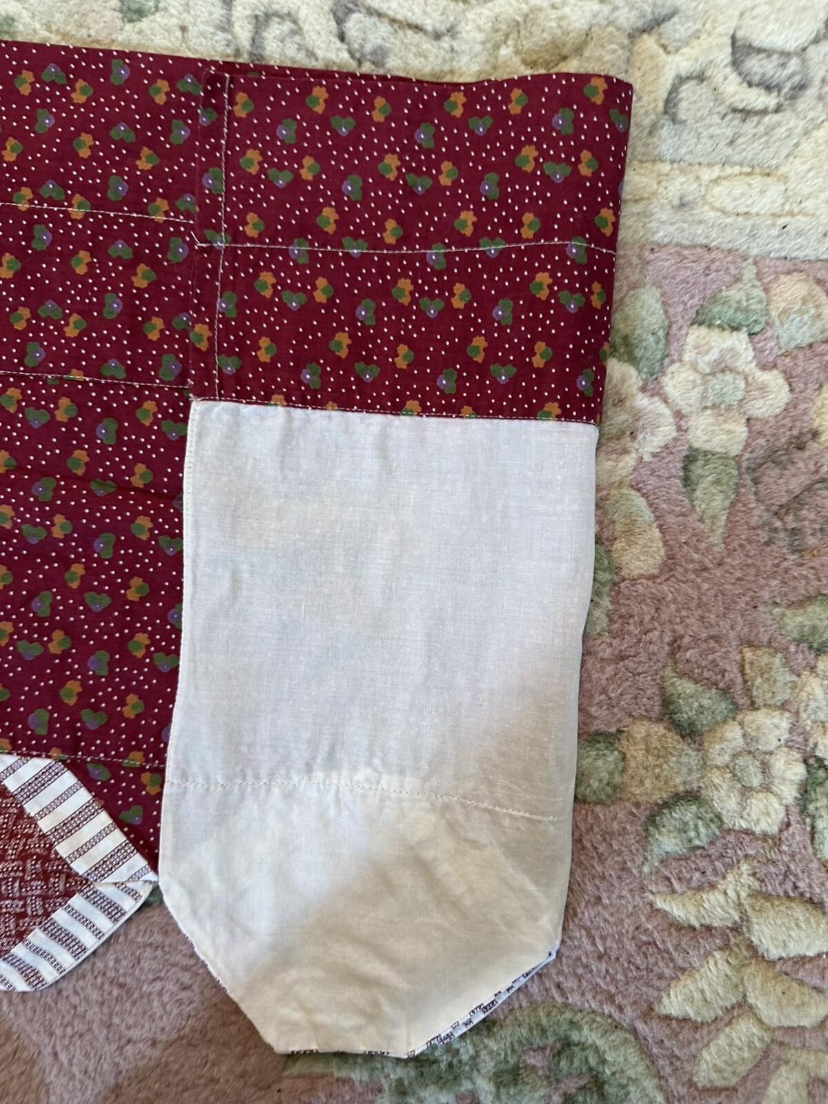 3 JCPenny Window Valances Maroon patchwork trim Rod Pocket 100% Cotton 17″X80″