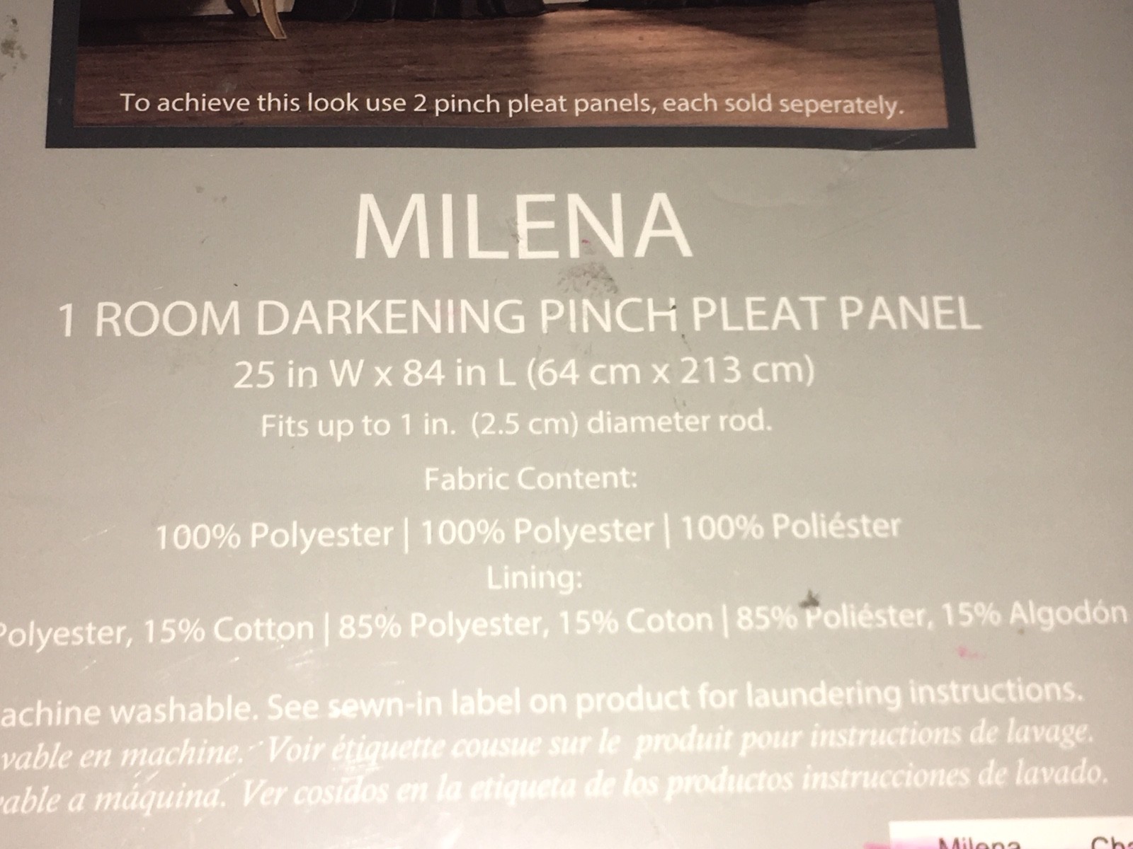 NEW Milena 84-Inch Pinch Pleat Window Curtain Panel in CHARCOAL 25″ x 84″ 0704B