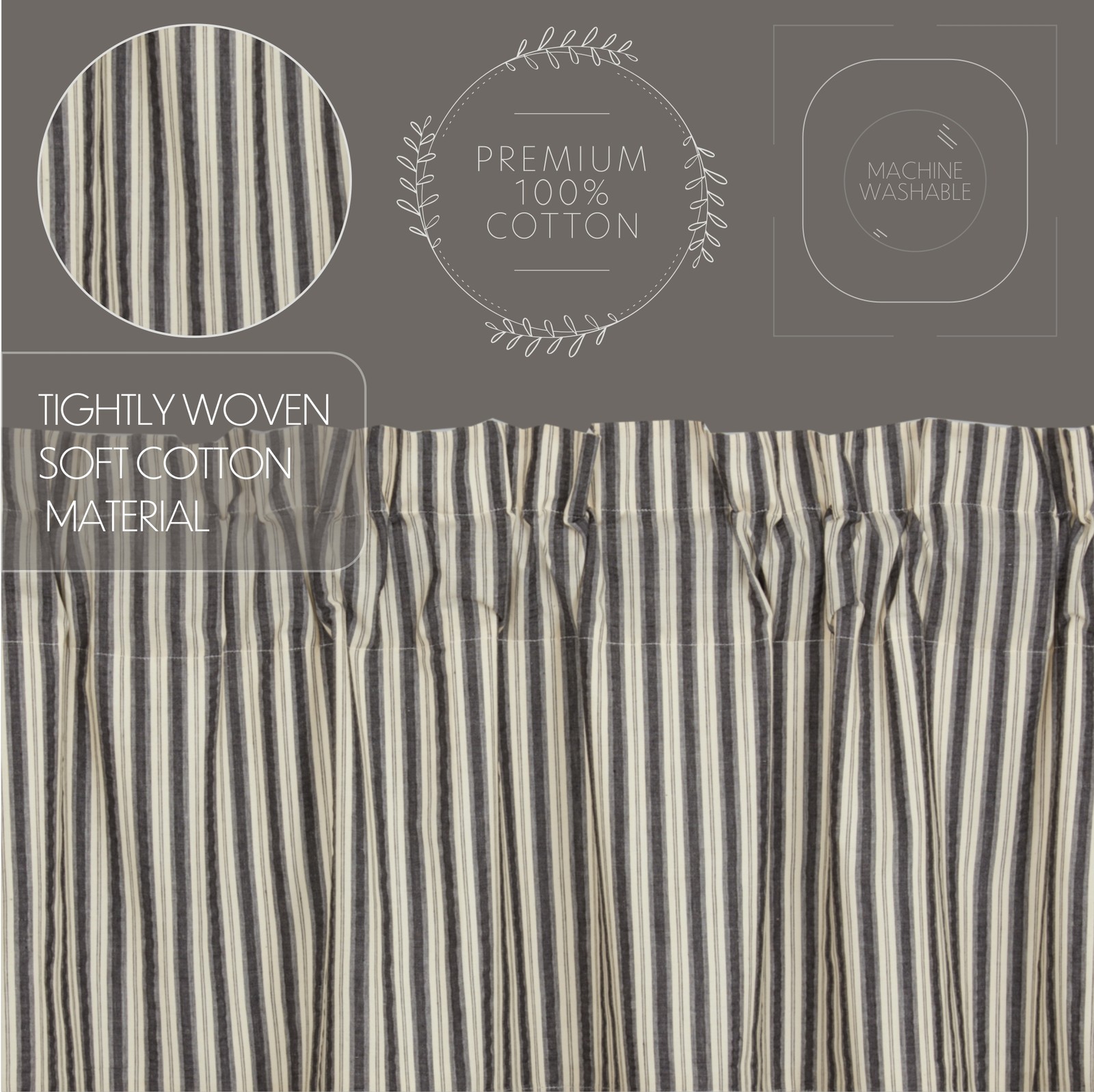 Farmhouse 84″x36″x18″ Prairie Panel Pair Grey Rod Window Curtains VHC Brands