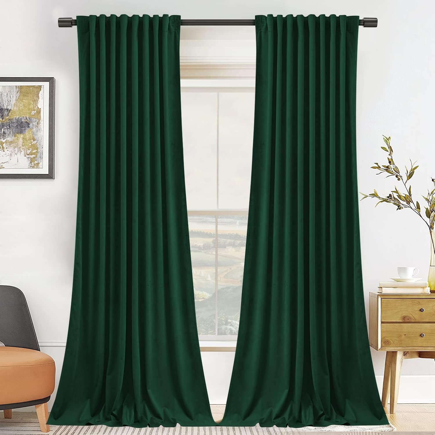 Emerald Green 108in Long Velvet Curtains with Back Tab and Rod Pocket …